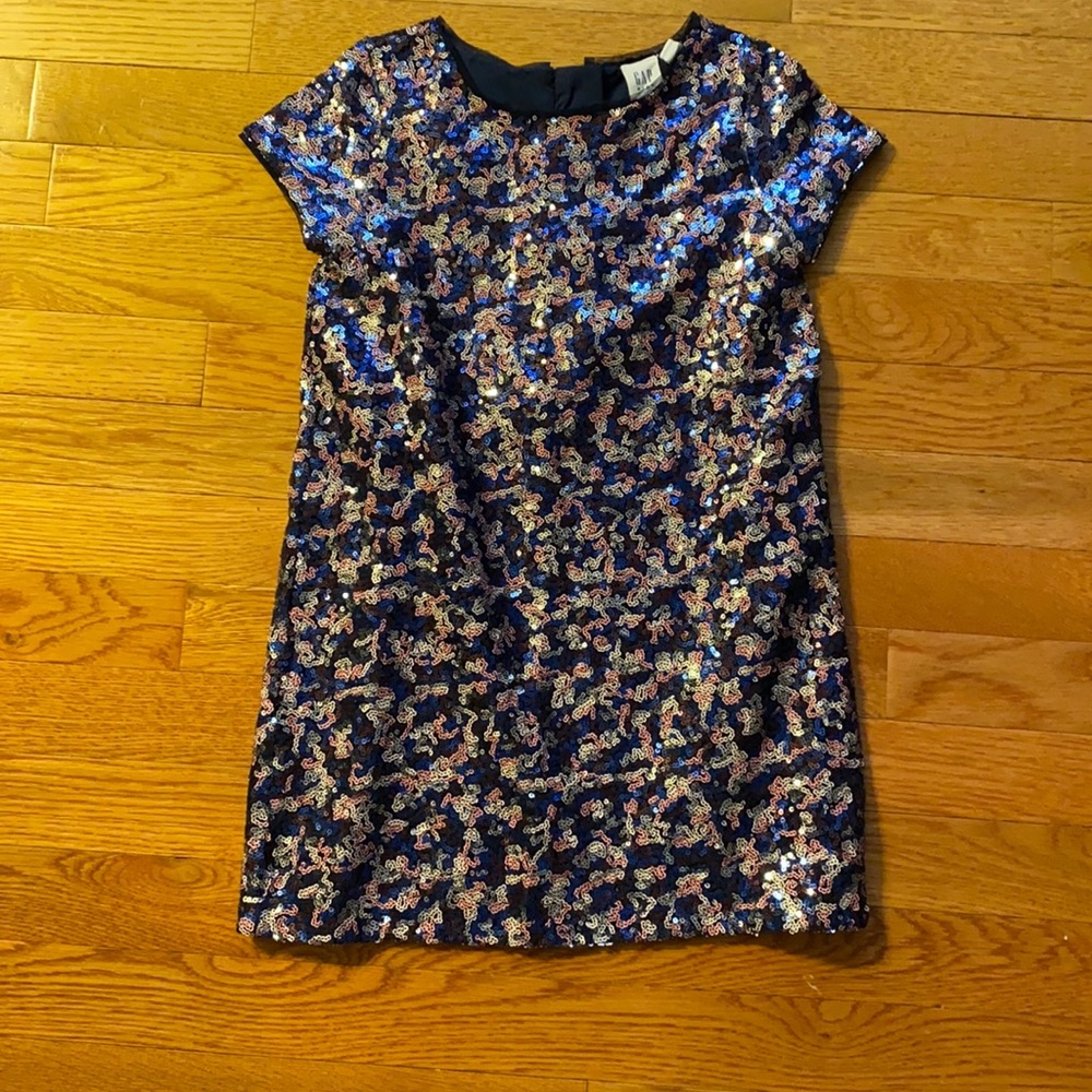 Gap kids -sequence dress. Navy blue, pink, silver XS